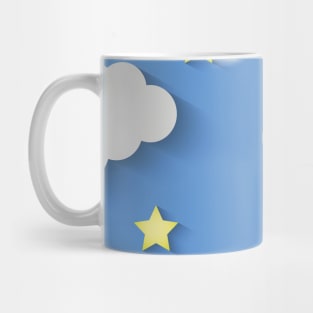 Cute Paper Clounds And Stars Colage Background Pattern Seamless Mug